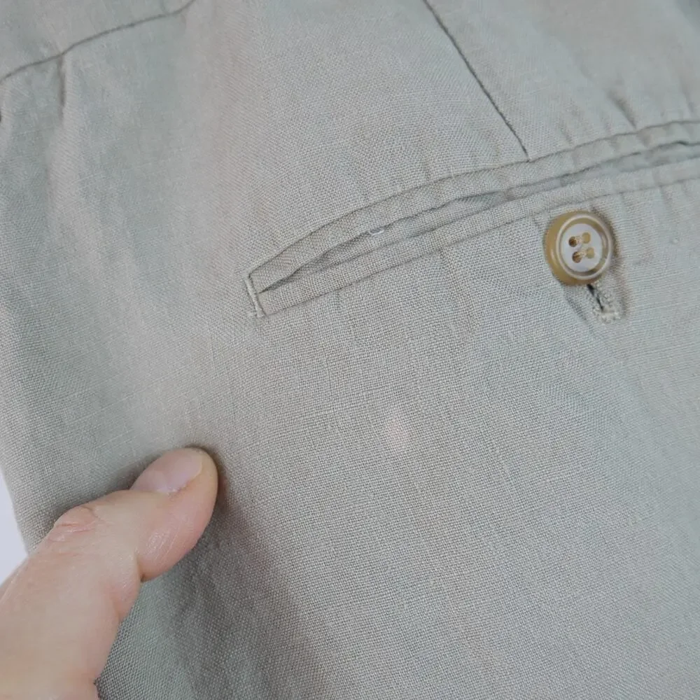 J Crew 100% Linen Trousers Pleated Pants Cuff Hem 38 x 30‎ Preppy Heritage FLAW
